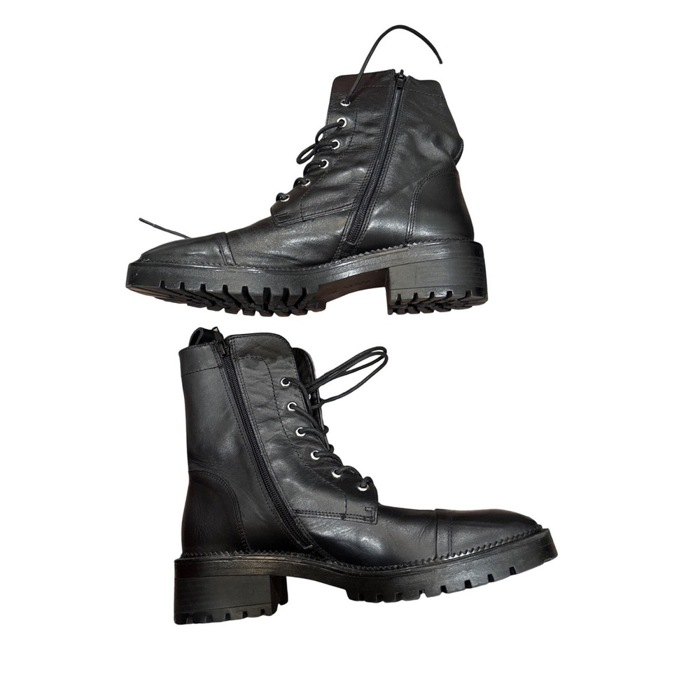 ZARA Black Leather Studded Combat Boots Chunky Lug Sole Women Size 39 EU - Picture 7 of 9